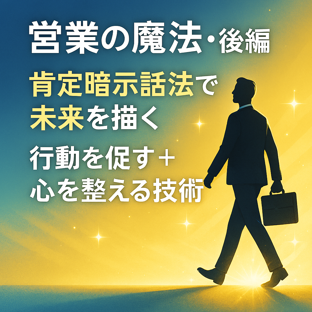 営業の魔法, 肯定暗示話法, 営業トーク術, 営業マインド, 営業の悩み, 営業初心者, セールスコミュニケーション, 営業スキル, 中村信仁
